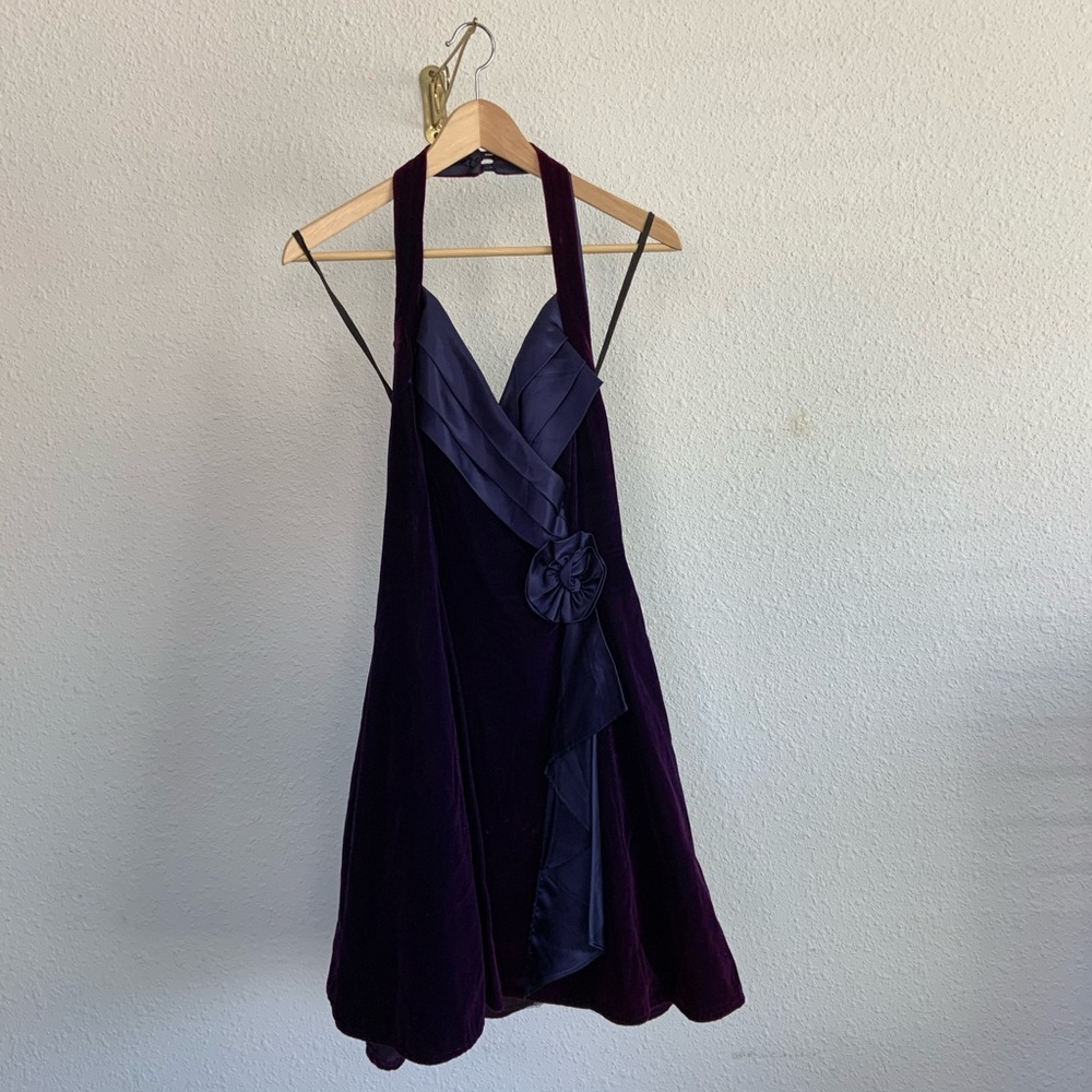 LA Glo Deep Eggplant Purple Velvet Halter Dress